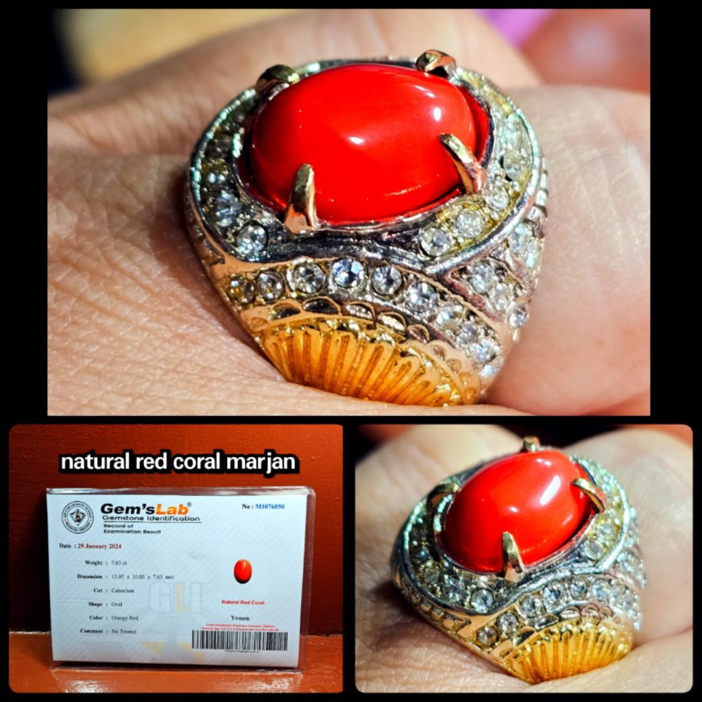 natural batu Marjan merah asli yemen + sertifikat lab
