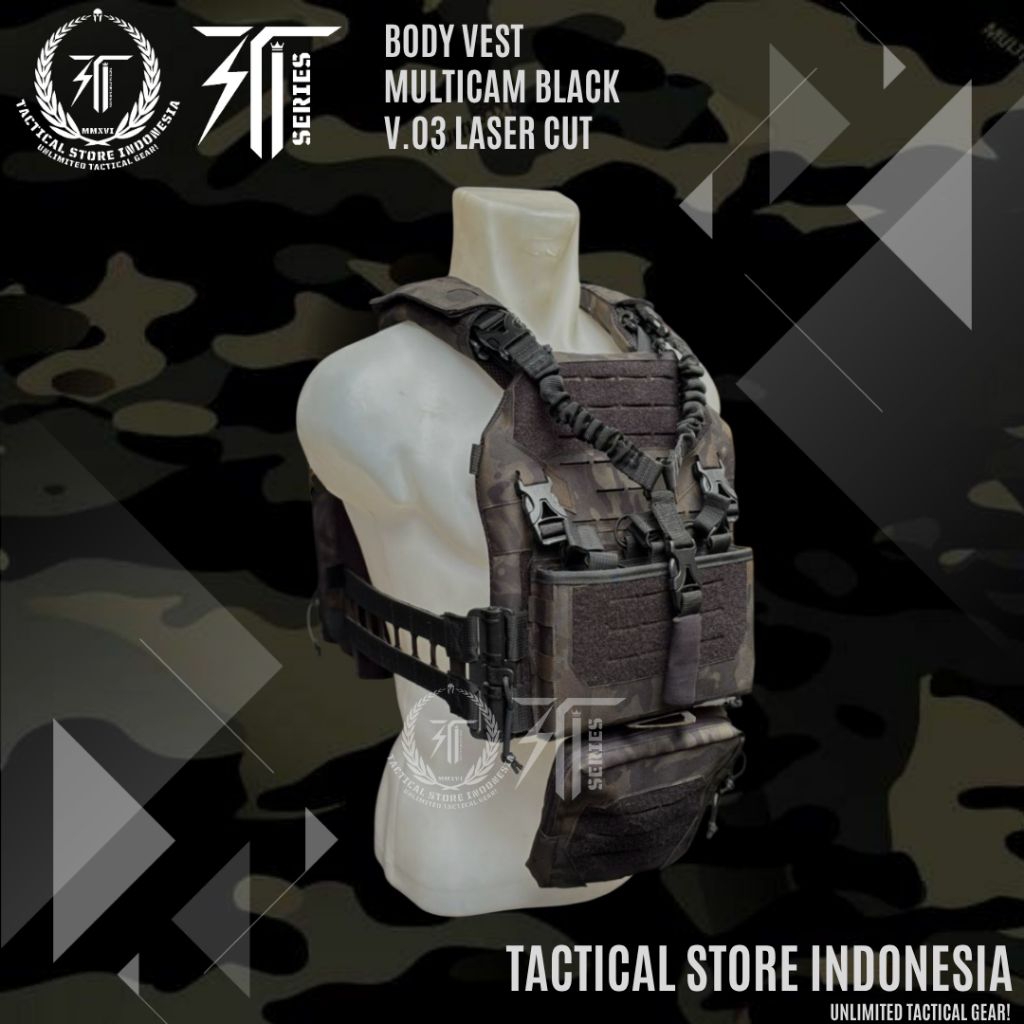 NEW PRODUCT Body Vest Multicam Black V.03 Laser Cut Quick Release - Bodyvest Tactical Rompi TNI POLR