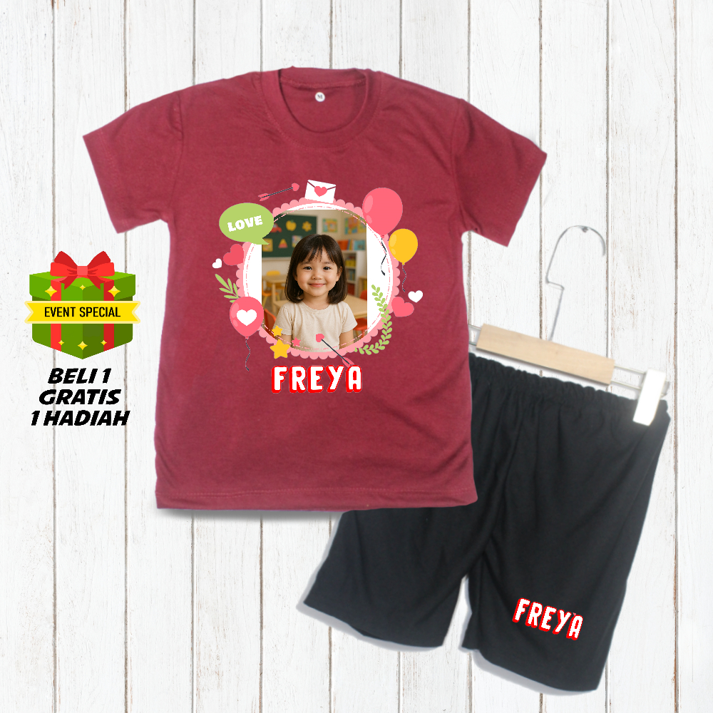 Setelan Anak Perempuan Custom Foto Type 09 Adem Nyaman Sablon DTF Bonus Hadiah | Umur 2-10 Tahun