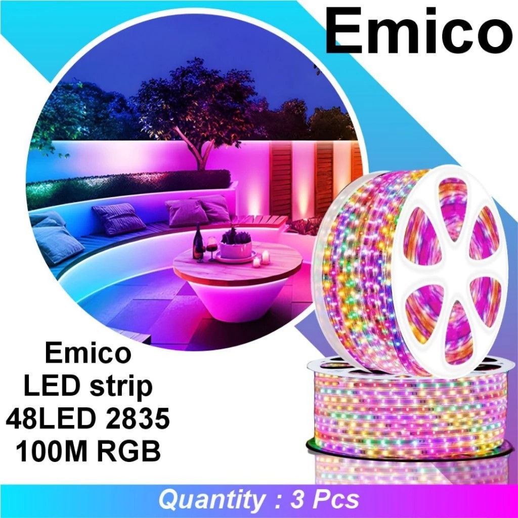 Emico LED Strip Roll Gel 48LED 2835 100 Meter RGB Warna Warni