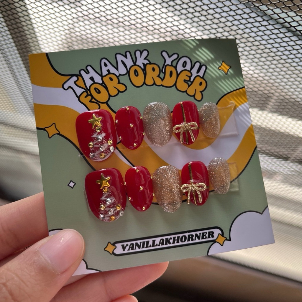 Fake Nails/ Press On Nails/ Kuku palsu Christmas Natal Merah