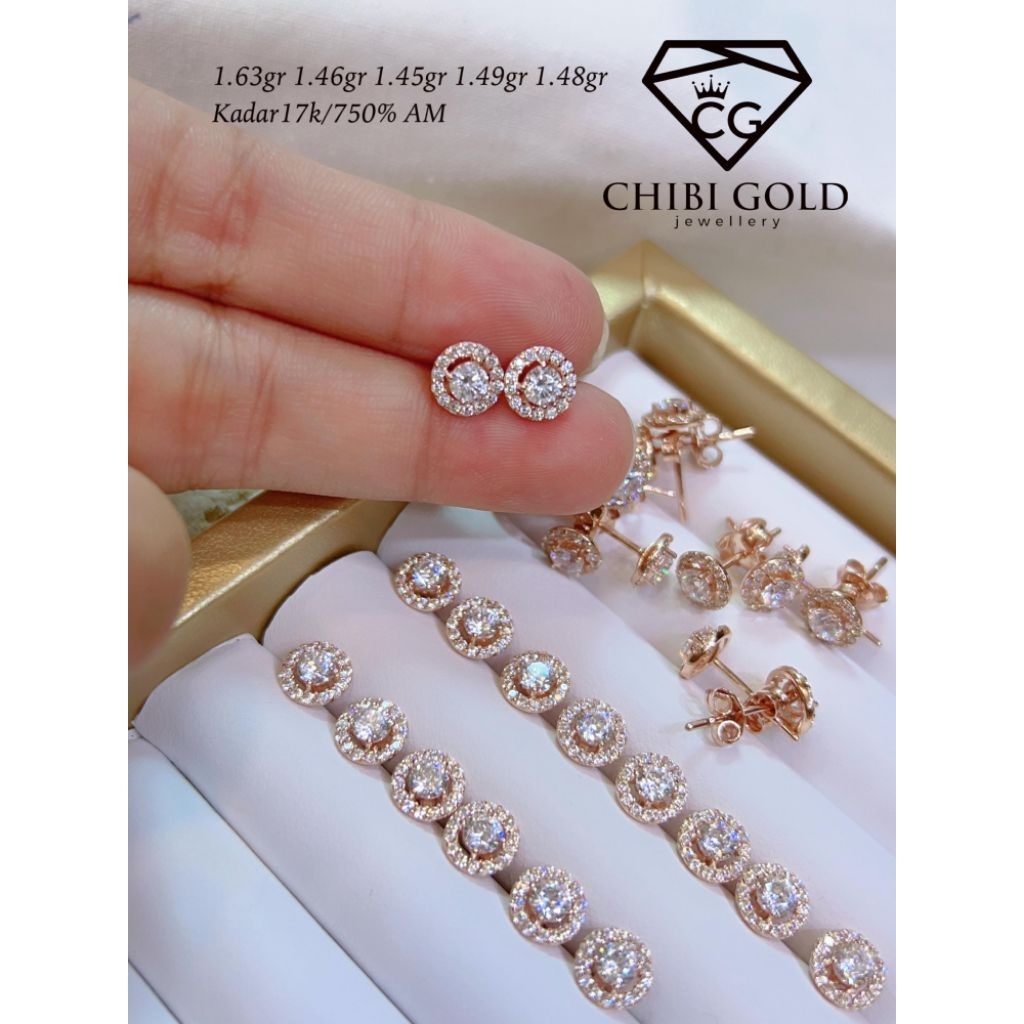 CHIBI GOLD JAWELLERY - Anting bulat mata  emas 750 kadar 17K - chibigold