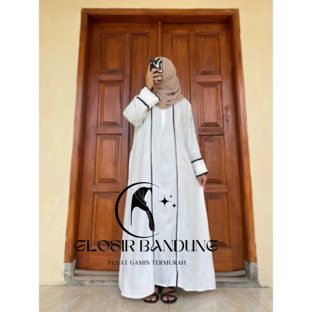 Abaya Turki Abaya Remaja Dewasa Abaya List putih Bahan Crinkle Size S-M-L-XL-JUMBO Abaya Lebaran Res