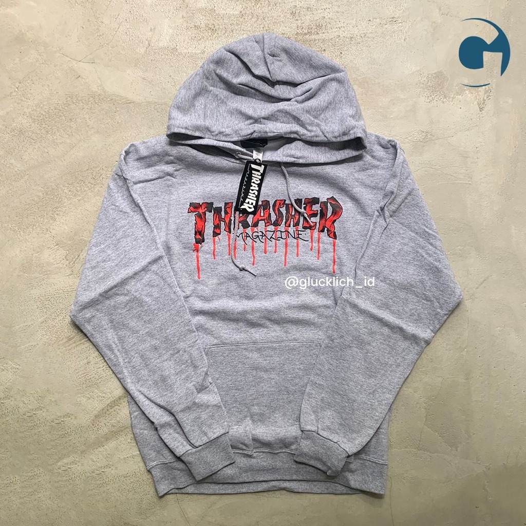 Thrasher, Blood Drip Logo Pullover Hoodie in Ash Grey