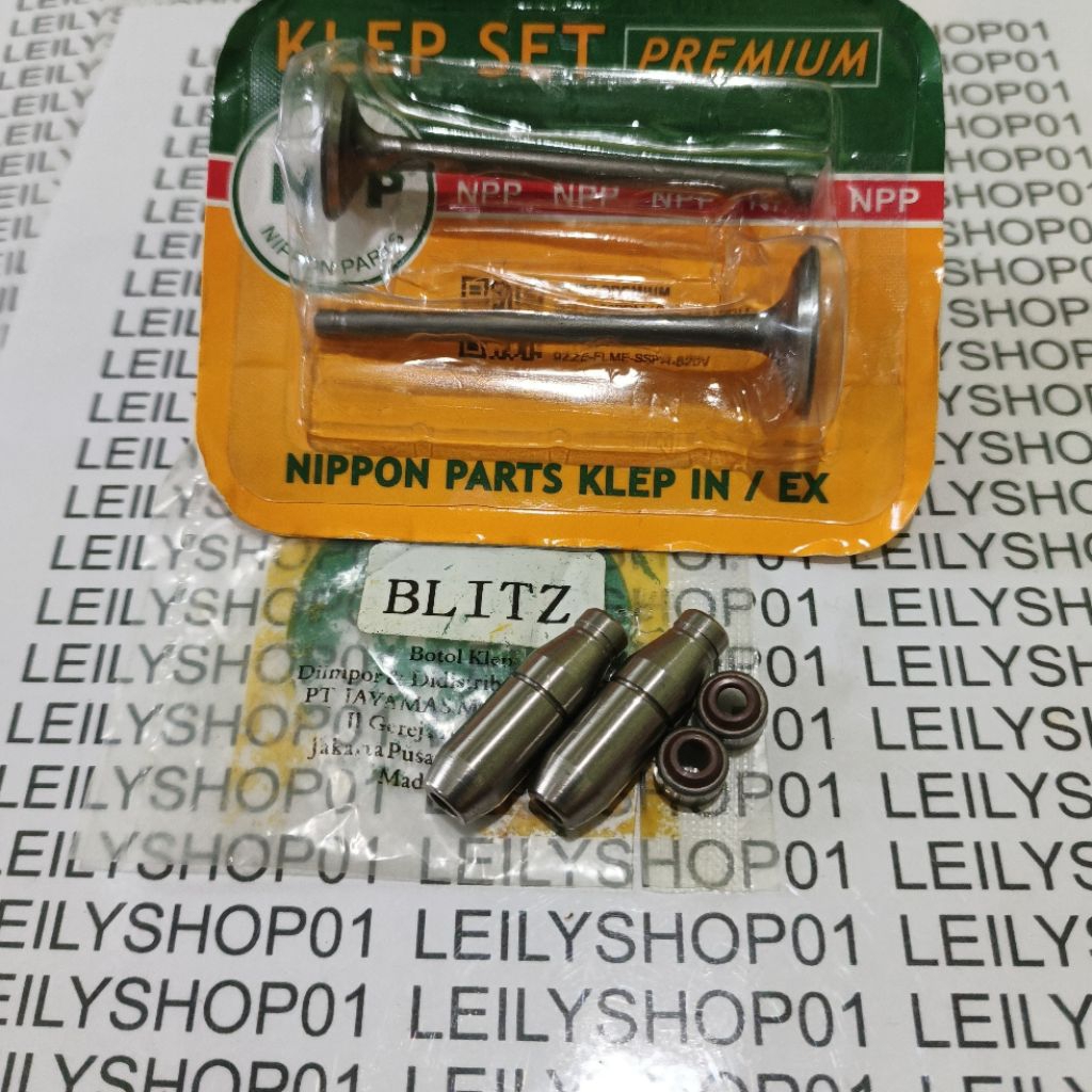 KLEP BLITZ/PAYUNG KLEP SET IN/EX+BOS (BOTOL) KLEP+KARET SEAL/SIL KLEP KAWASAKI BLITZ R/JOY 125 EDGE 