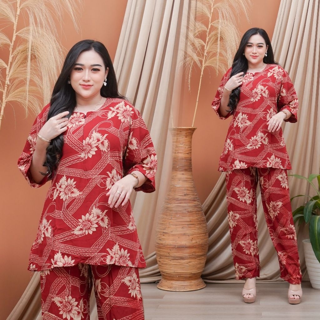 New Ready Setelan Printing / Setelan Jumbo Batik Cap Busui / Cp Batik Malaman Rayon Adem