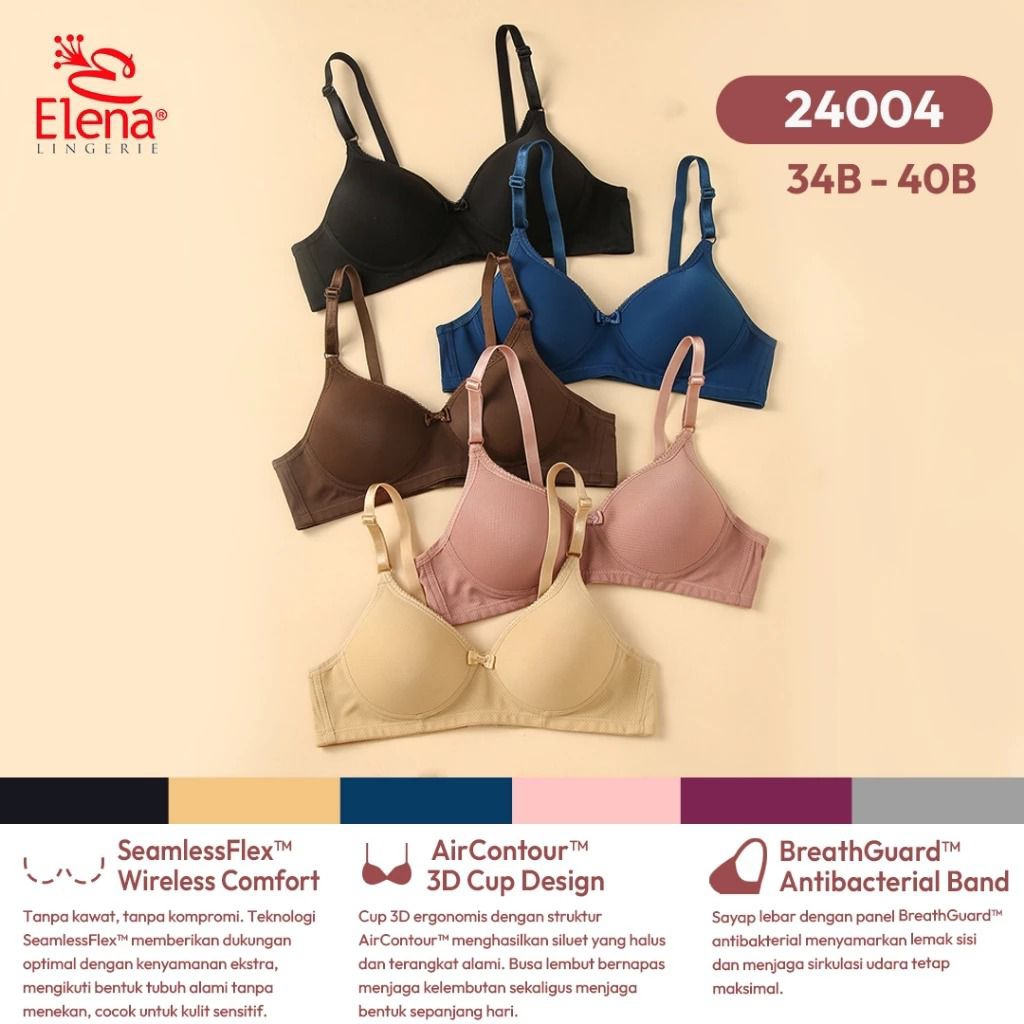 New Elena Bra E 24004 Tanpa Kawat Kait 2 Sedang Full Cup Lembut Nyaman Elegan 34B - 40B