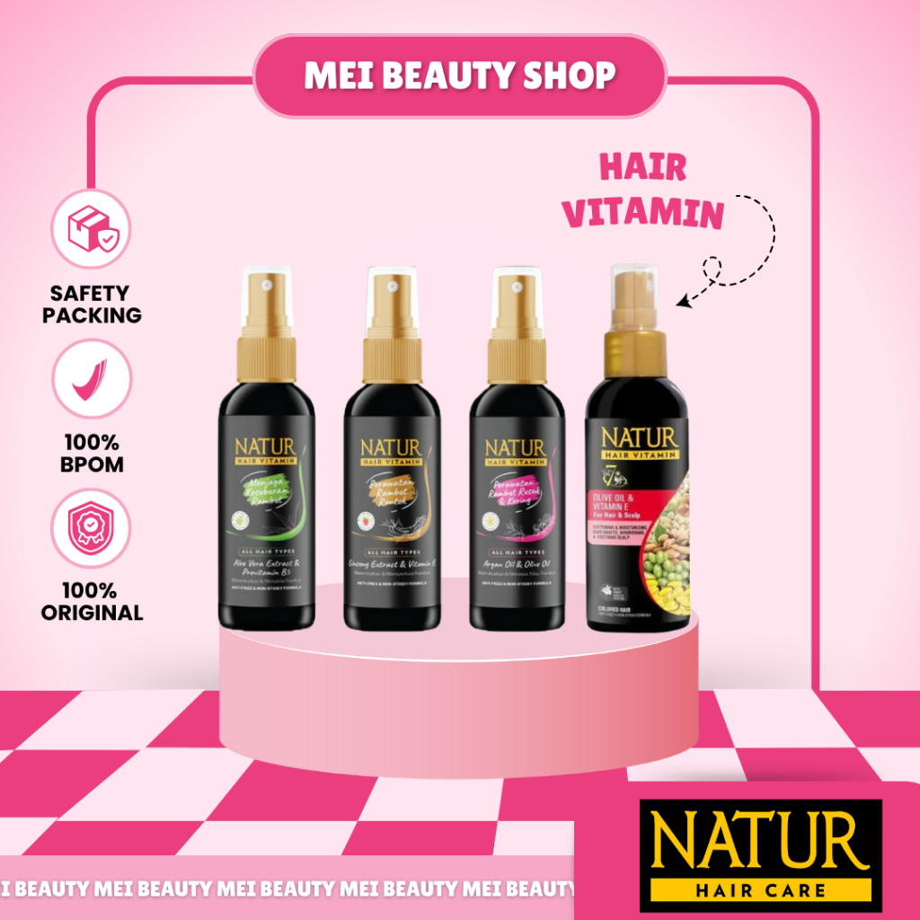 Natur Hair Vitamin | Vitamin Rambut | Aloe Vera / Olive Oil / Ginseng Extract Vitamin E 80ml