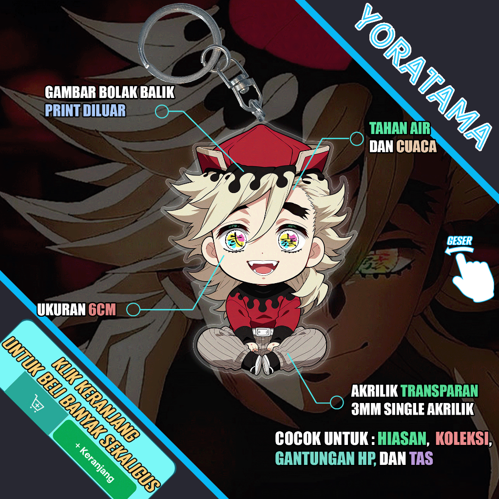 Gantungan Kunci Douma Demon Slayer Kimetsu, Keychain Anime Lucu