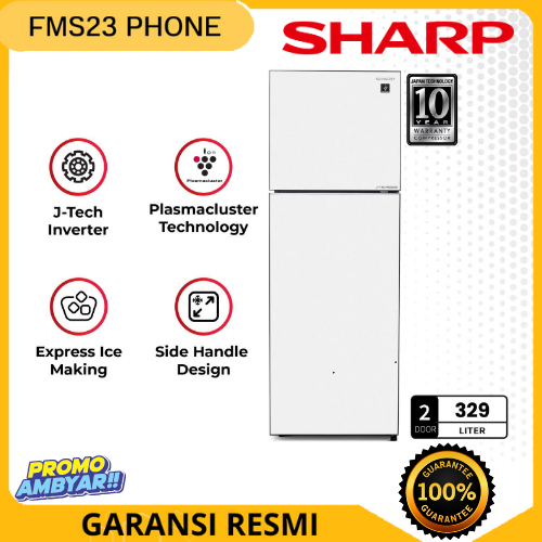 KULKAS SHARP Kulkas 2 Pintu 329L SJ-456GI-GW / SJ456GIGW / SJ 456GI White Glitter 2 Door - SHINE Gla