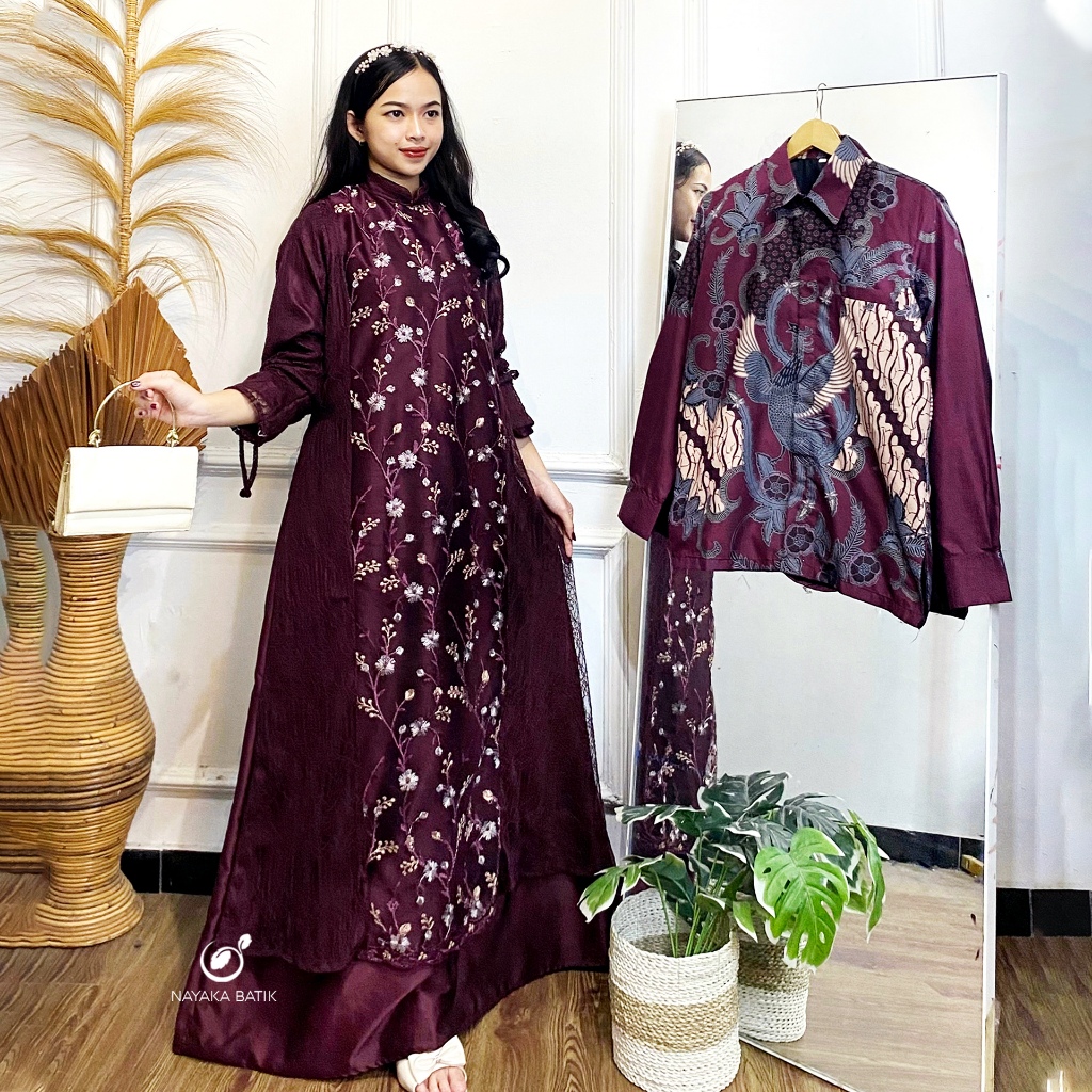 NAYAKA BATIK FURING SERIES - Couple Gamis Modern Aqila Dress Lebaran 2025 Satin Halus Mix Tulle Gard