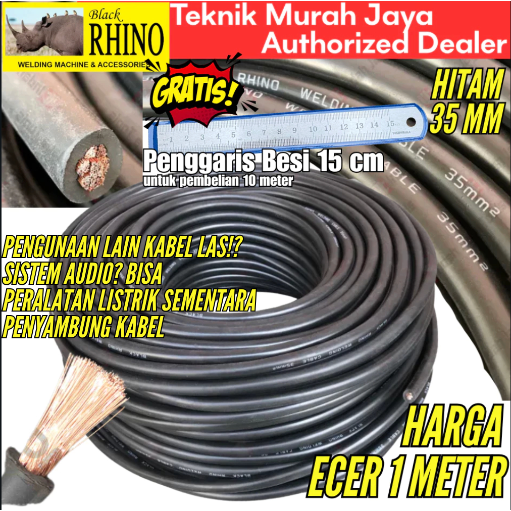 RHINO Kabel Las 35mm Kabel Mesin Las Welding Serabut 35 mm Cable METERAN Kabel Audio Mobil Sound Hor