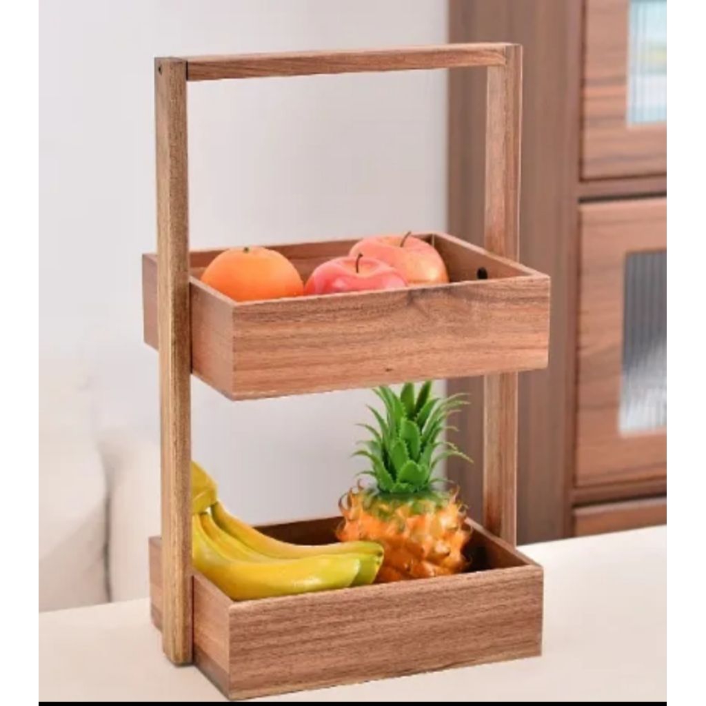 Rak kayu serbaguna 2 susun rak bumbu dapur rak buah buahan 2 susun rak bawang 2 susun