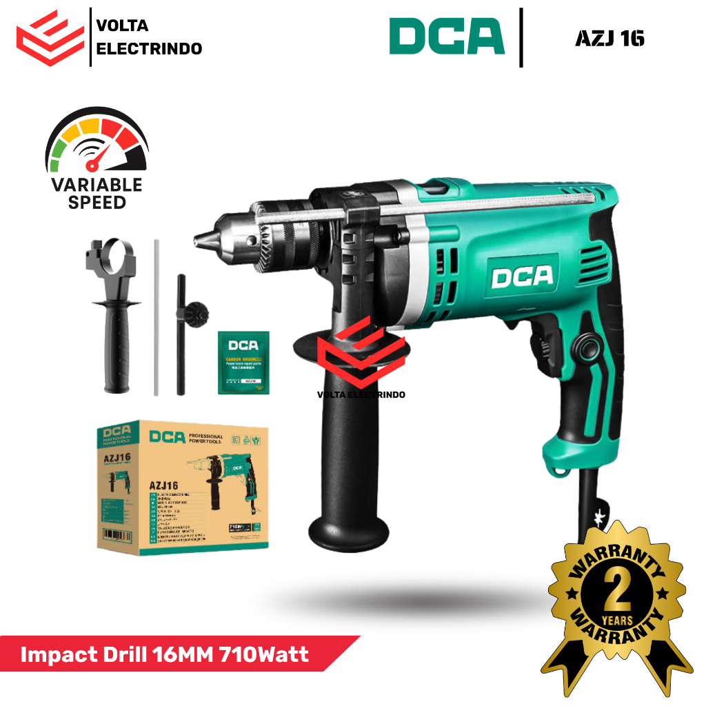 DCA - AZJ16 IMPACT DRILL 16 mm, 710 Watt, Variable Speed Mesin Bor Tembok Listrik Electric