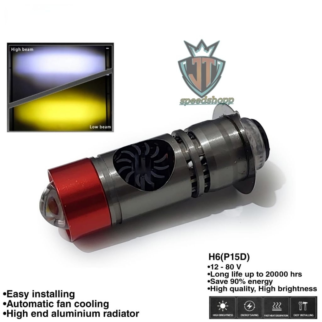 Lampu Depan Led Akai Racing + Kipas Bohlam Laser H6 Putih-Kuning Lampu Motor A...