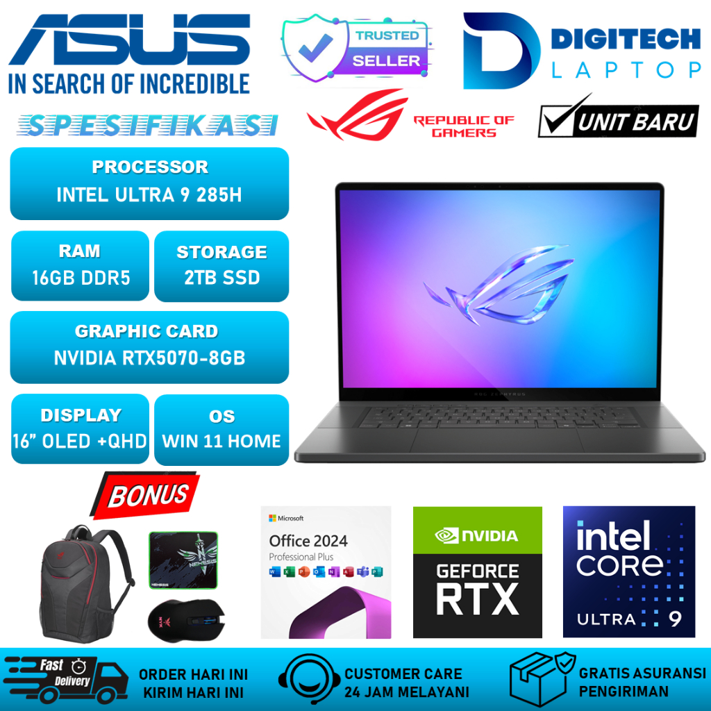 Asus Rog Zephyrus G16 GU605CP Intel Ultra 9 285H 16GB DDR5 2TB SSD RTX5070 OLED WQXGA 240Hz RGB W11
