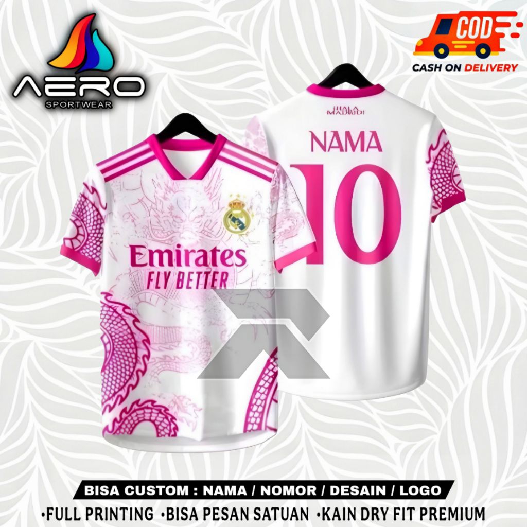 JERSEY REAL MADRID DRAGON PINK FREE NAMA & NOMOR