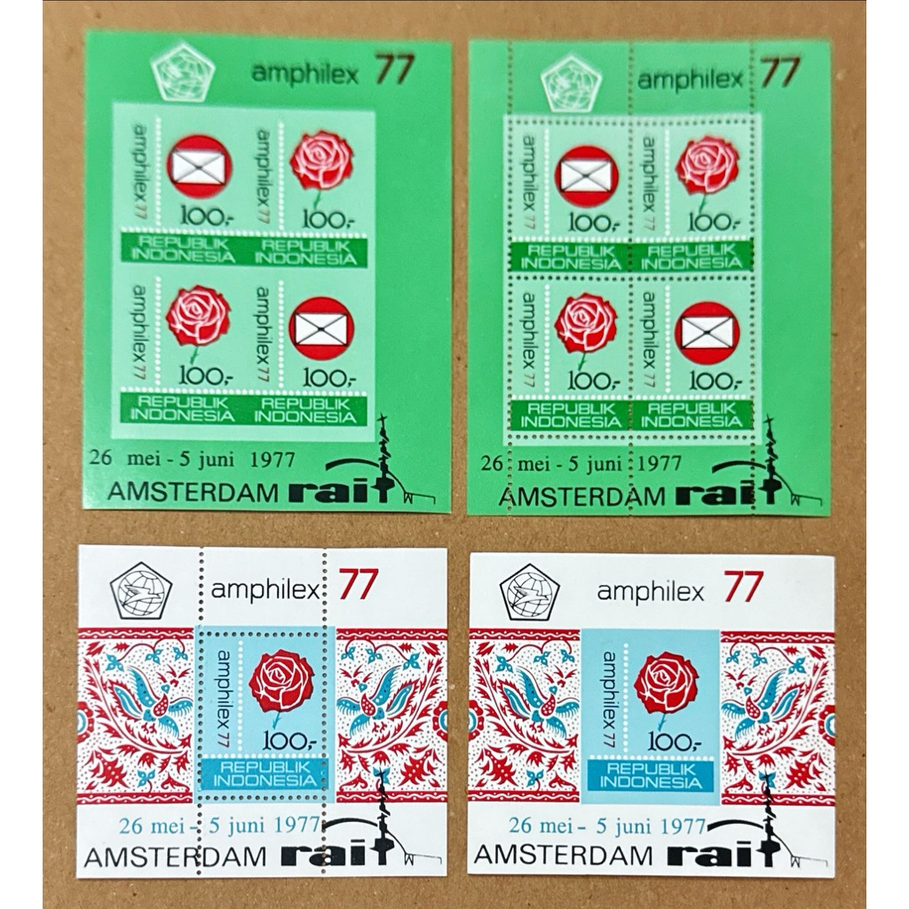 (BB) PRANGKO INDONESIA 1977 SS AMPHILEX 4LEMBAR (2 LEMBAR PERFORASI DAN 2 LEMBAR IMPERF ) COMPLIT SE