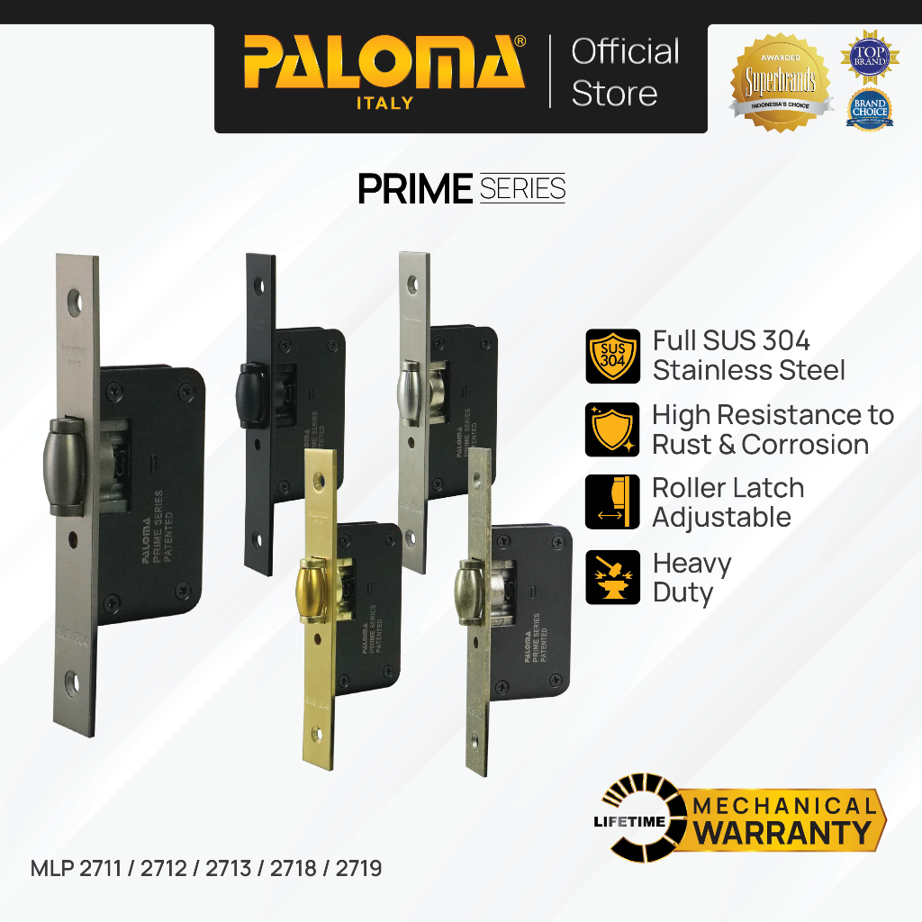 PALOMA Mortise Lock Lockcase Body Kunci Pintu Roller Pelor Latch Lidah Pengait Stainless Steel SUS 3