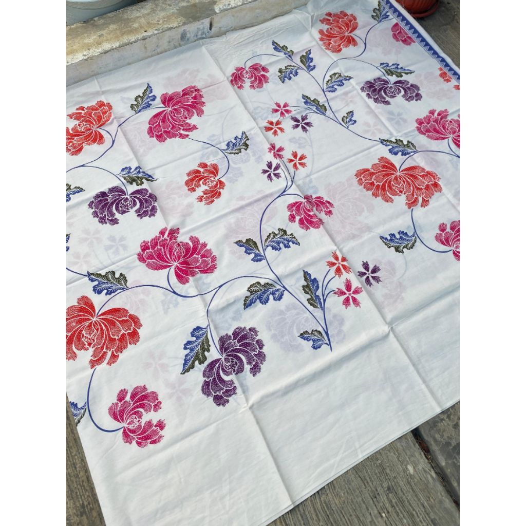 TERLARIS KAIN BATIK SOLO BUNGA MEKAR MERAH UNGU PINK DASAR PUTIH