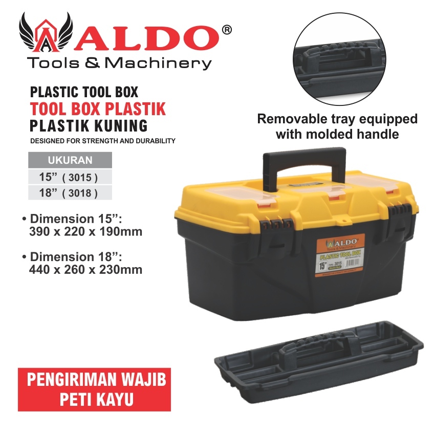 TOOL BOX PLASTIK KUNING TEBAL  / KOTAK PENYIMPANAN PERKAKAS / ALAT PENYIMPANAN KUNCI PERKAKAS / PLAS
