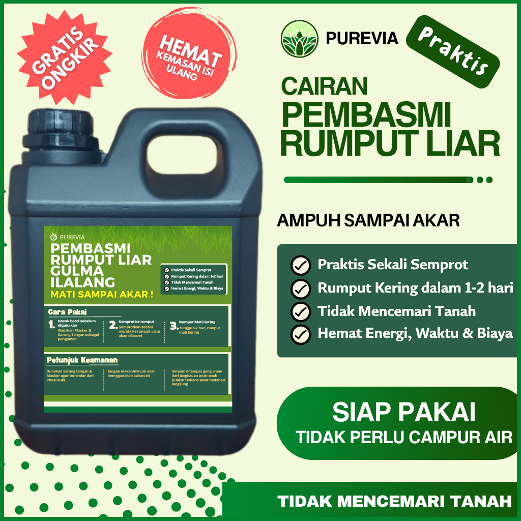 5 LITER Obat Rumput Liar | Cairan Pembasmi Rumput Liar Ampuh Sampai Akar | HERBISIDA SIAP PAKAI