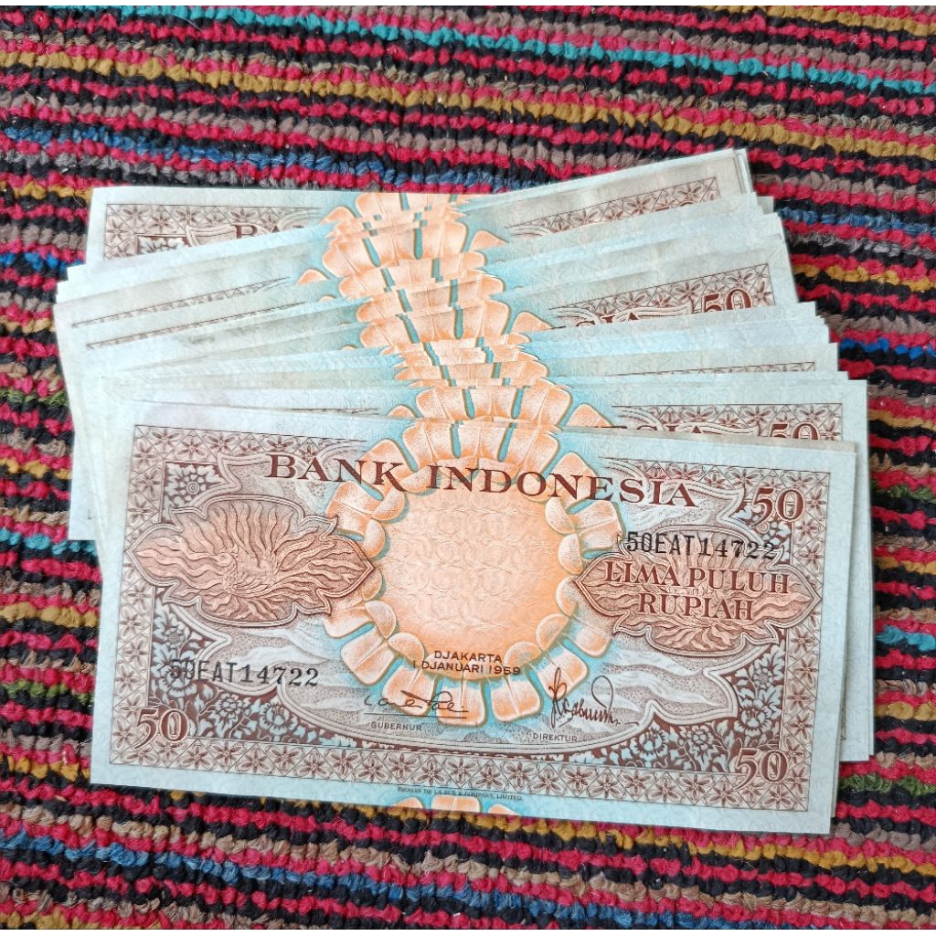 uang kertas kuno 50 rupiah seri bunga asli