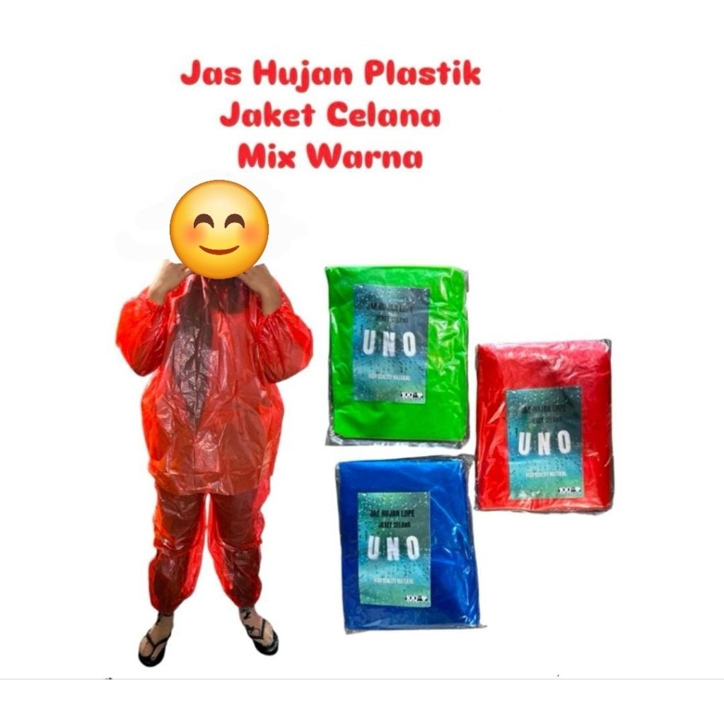 Jas hujan plastik mantel plastik baju celana uno
