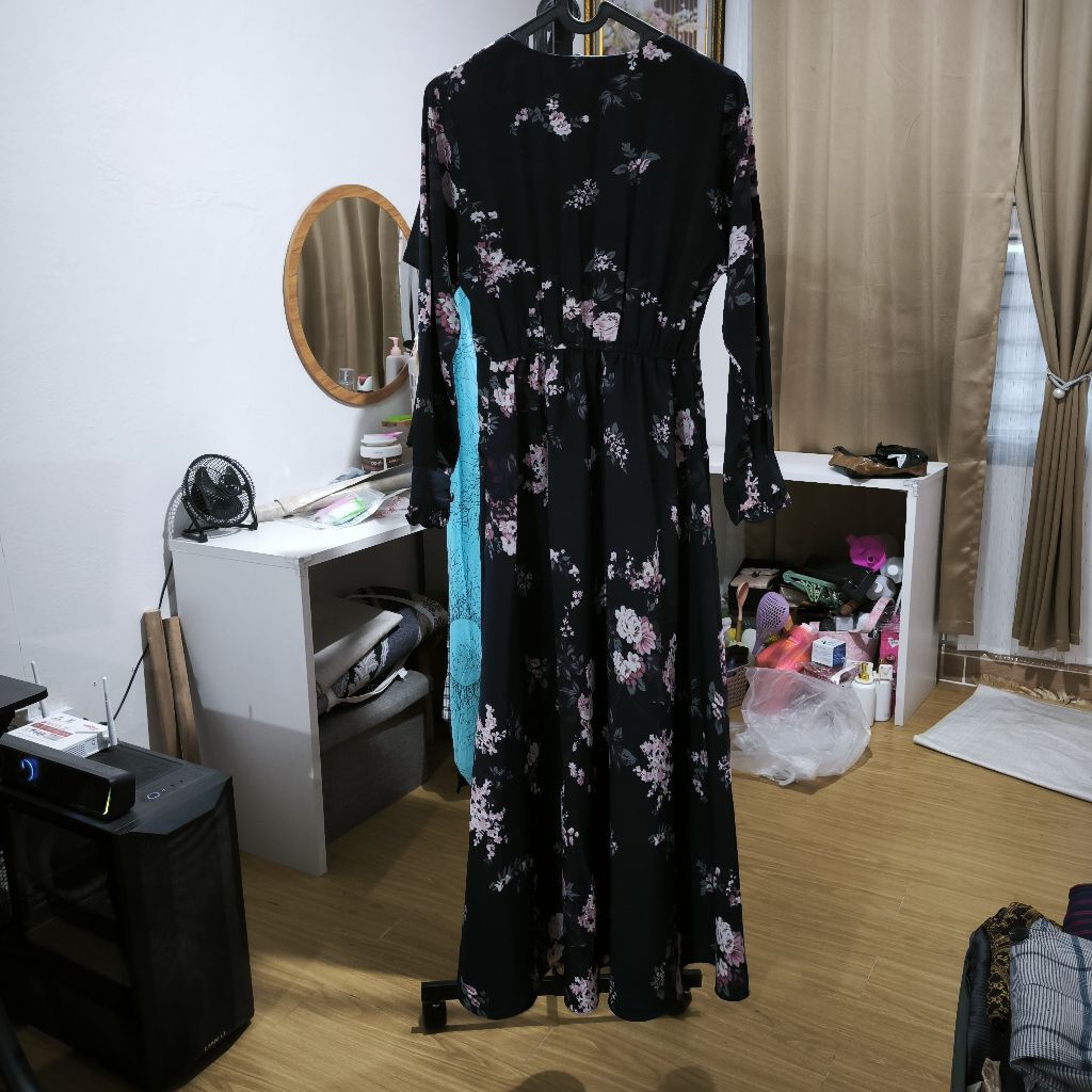 Gamis Wanita Muslimah Dress Panjang Syari Second Biru Dongker Bunga