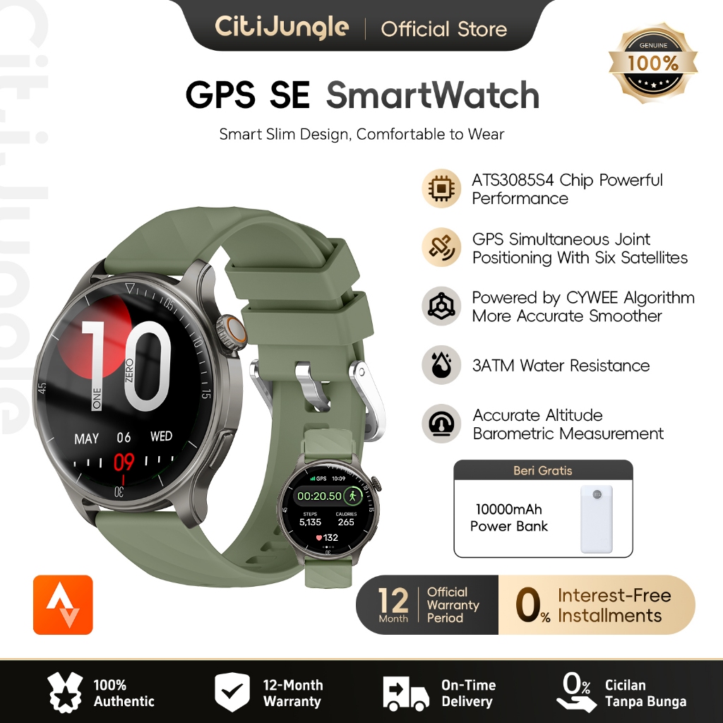 [Paket Lengkap] Citijungle Smartwatch GPS SE + Power Bank 1000mAh Gratis | Smartwatch Pria dengan GP