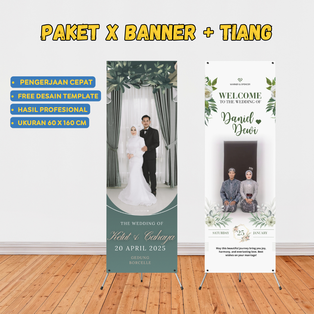 Cetak X Banner + Tiang Costum Wedding I Banner Wedding 60x160 CM