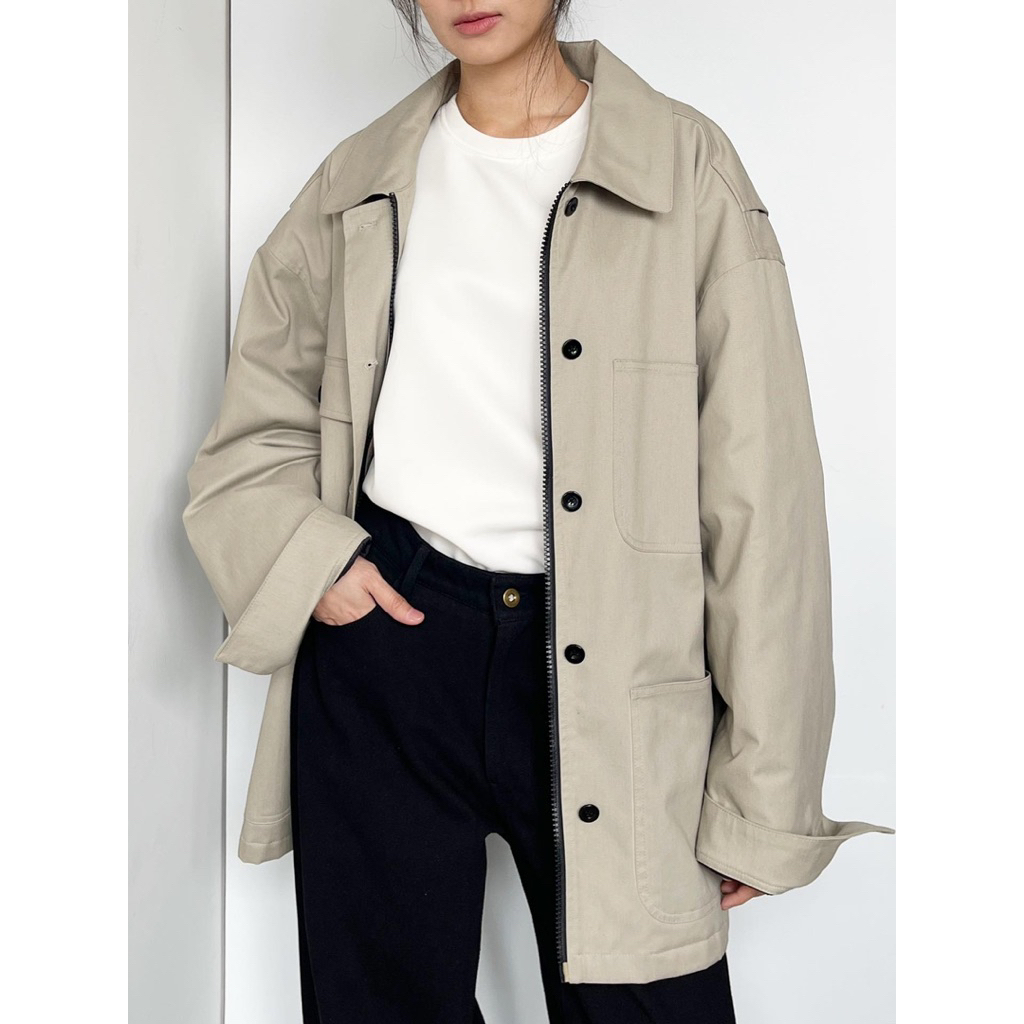 new sample quilted puff un1s33x oversized button coat jacket// khaki// jaket musim dingin