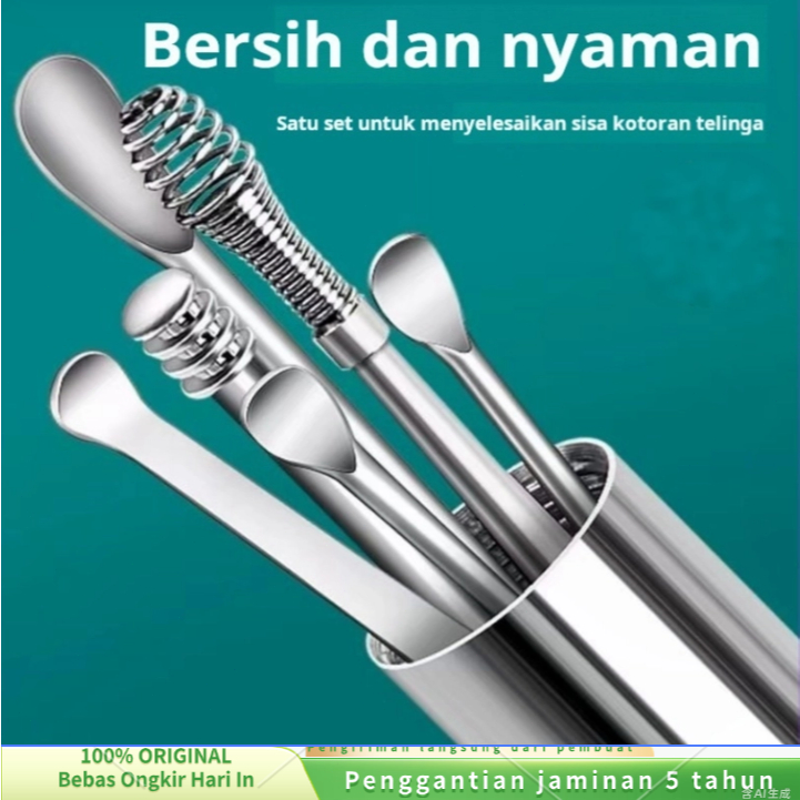 (lengkap ramadan)  Set alat pembersih telinga portabel 6 buah baru, pembersih telinga, pembersih tel