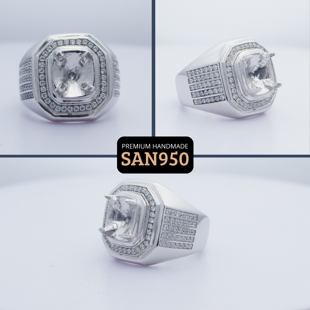 Cincin Pria Perak 950/925 Kosongan Ikat Batu Akik Permata Mulia Custom Ring Handmade SAN950 EB116