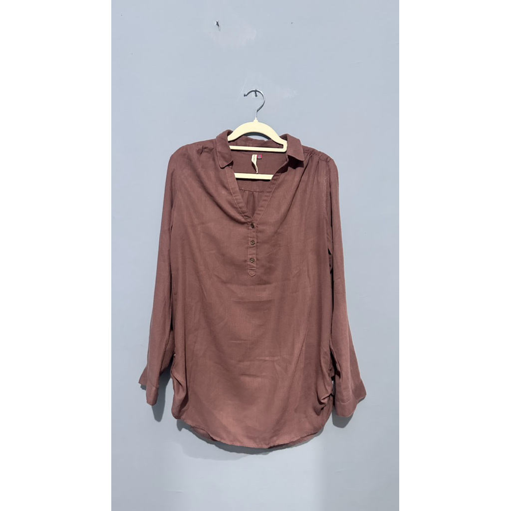 Kemeja Wanita Coklat Mocha | Atasan HK Works London Thrift Aesthetic