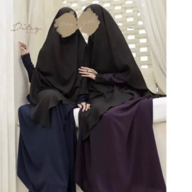 PRELOVED LIKE NEW DITSY MOSLEM SIZE XL navy raisin gamis abaya dress