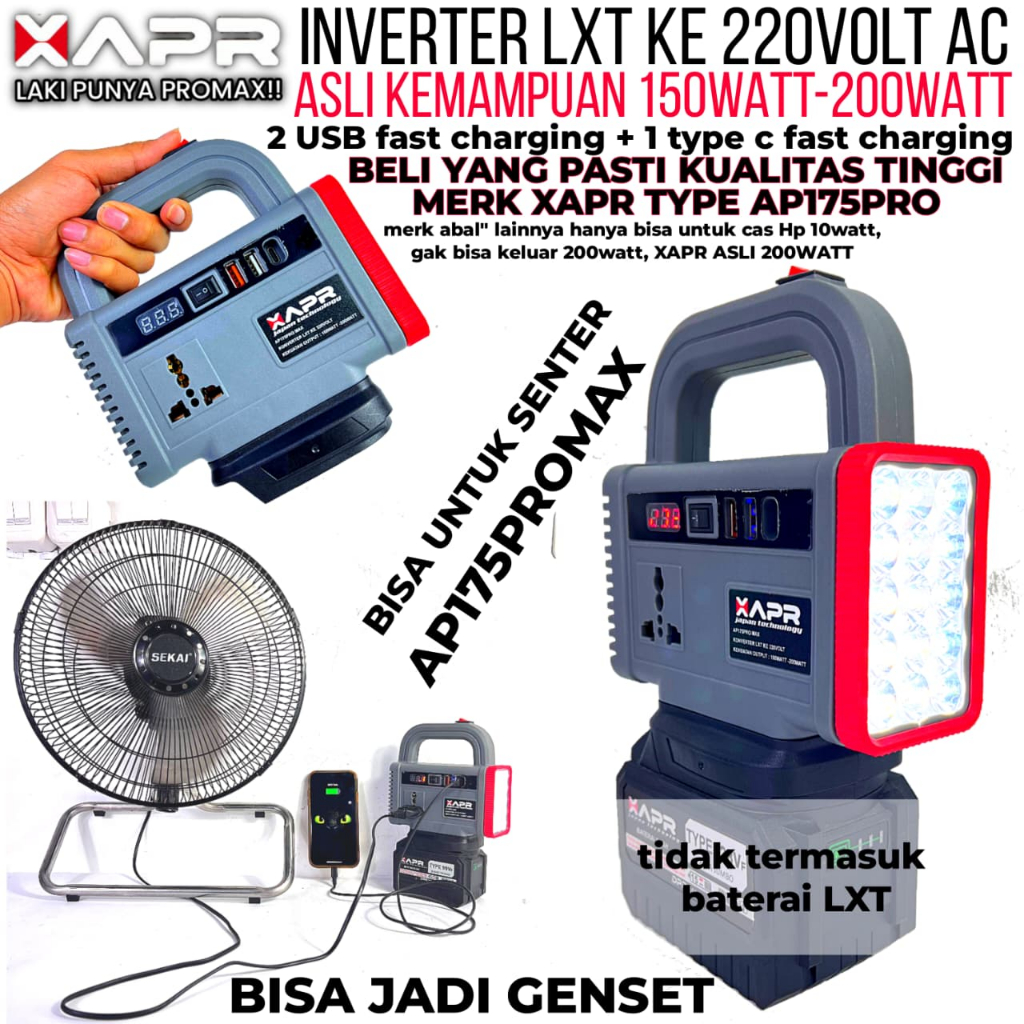 Inverter genset baterai LXT ke listrik 220volt XAPR AP175PROMAX pengubah baterai jadi listrik PLN