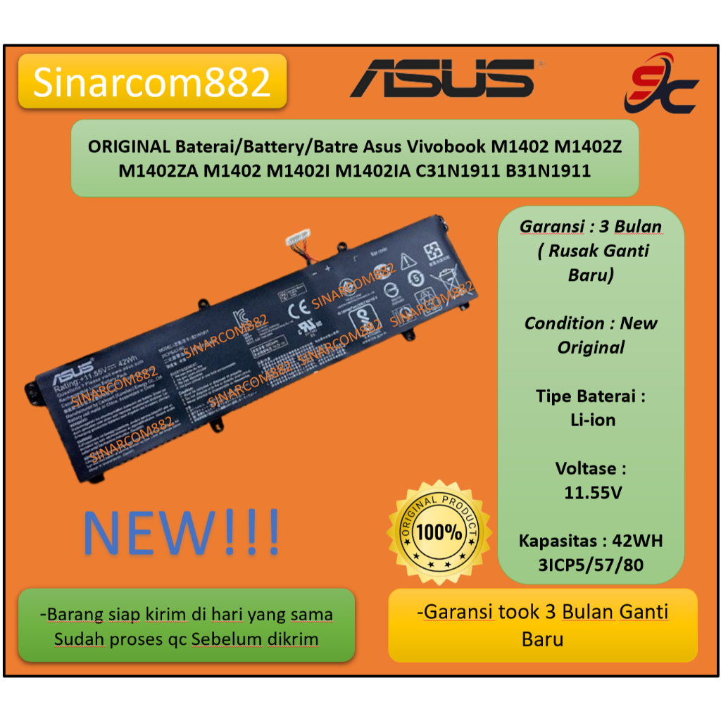 ORIGINAL Baterai/Battery/Batre Asus Vivobook M1402 M1402Z M1402ZA M1402 M1402I M1402IA C31N1911 B31N