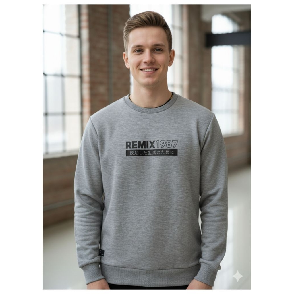 Sweater / Crewneck Pria Remix Jeans RIS2590J Abu Original