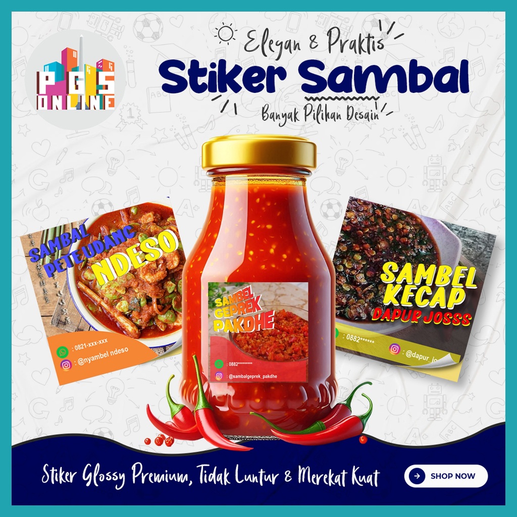 [54 PCS] 11A - STIKER SAMBAL KOTAK | Sticker Label Logo Kemasan Packing Packaging UMKM Sambel