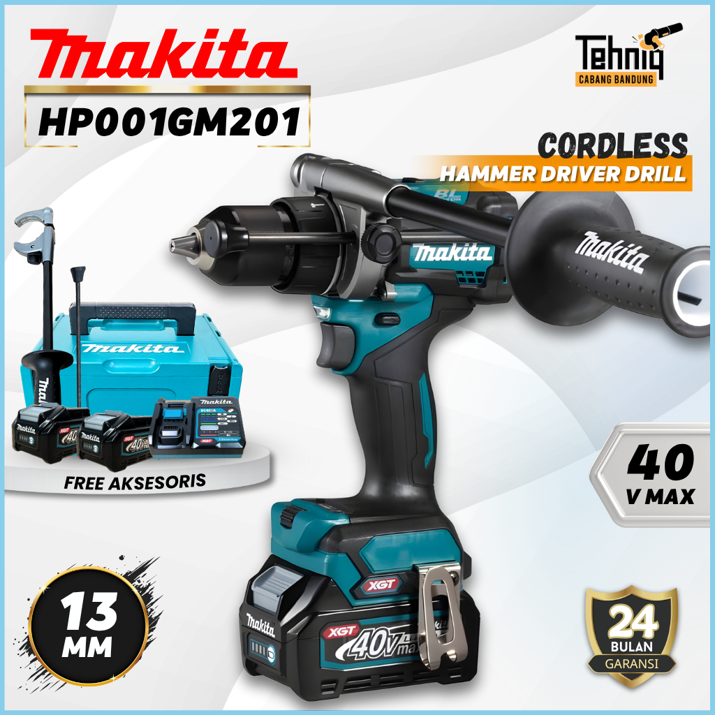 Makita Paket Bor Makita XGT 40V (HP001GM201) — Brushless, Torsi Tinggi, Lengkap dengan Baterai