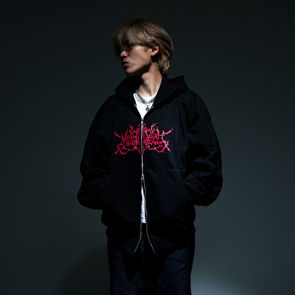 Meganeco GQ Boxy Hoodie Oversized Black Double Zipper - Sunday Service