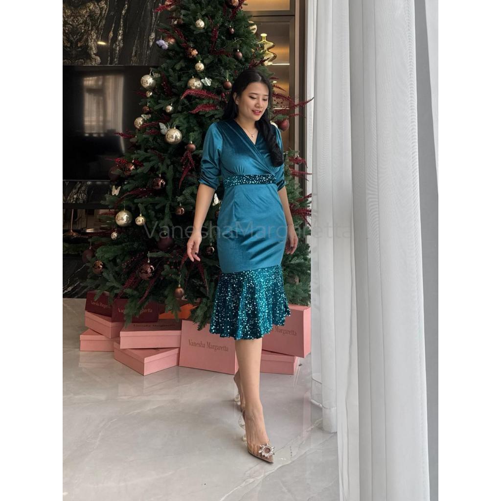 [VM] - 9067# Dress Beludru Velvet/Dress Midi/Gaun Pesta/Dress Natal