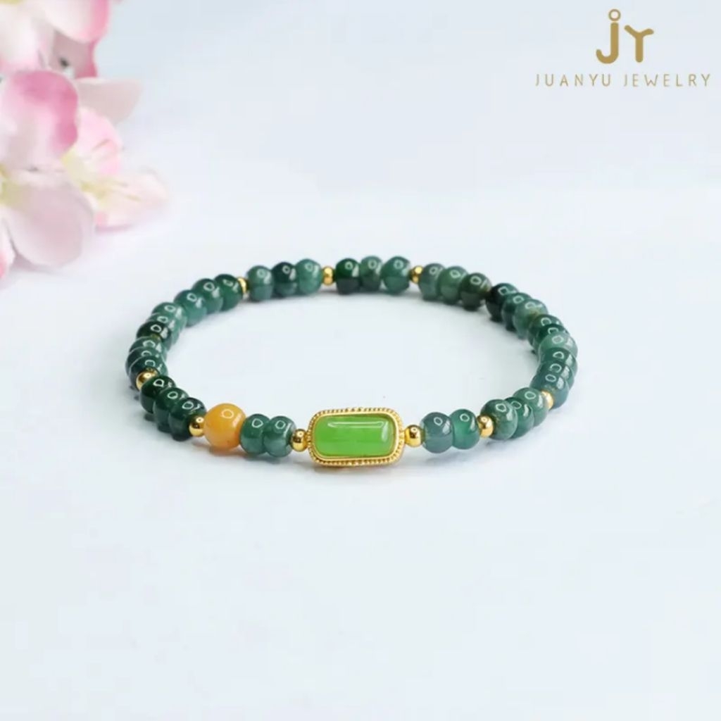 Gelang jimat batu alami - Manik-manikBatuGiokHijauMyanmar bisa di sesuaikan