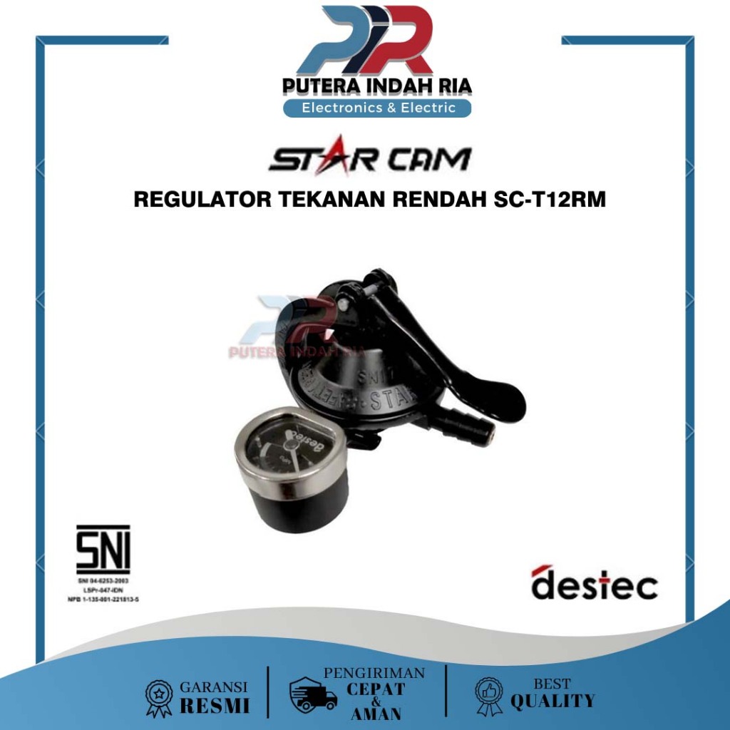 Regulator Gas STAR CAM Tekanan Rendah SC-T12RM dilengkapi Indikator Meter SNI Reg Kompor LPG Aman An