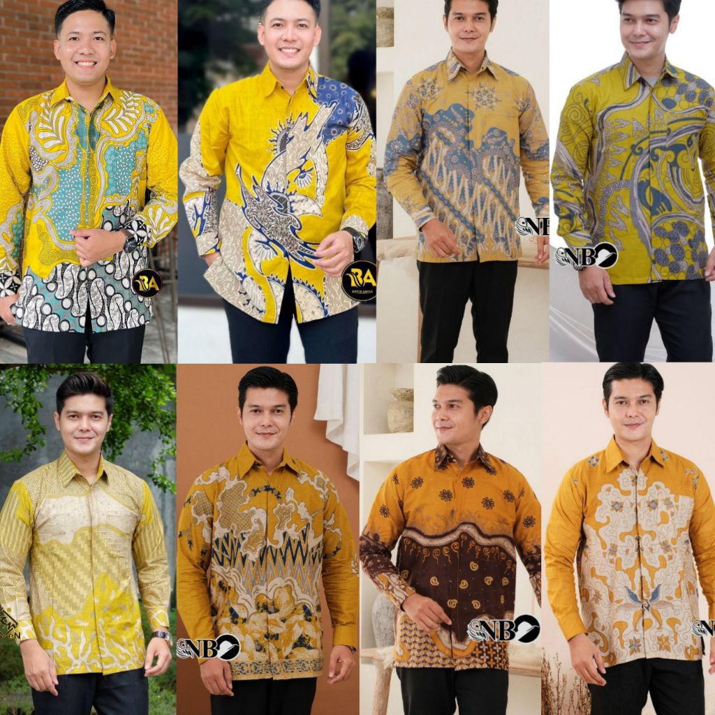 Kemeja Batik Pria Premium Lengan Panjang Soft Kuning Cerah/ Kuning soft lemon Lime Mustard Orange Ye