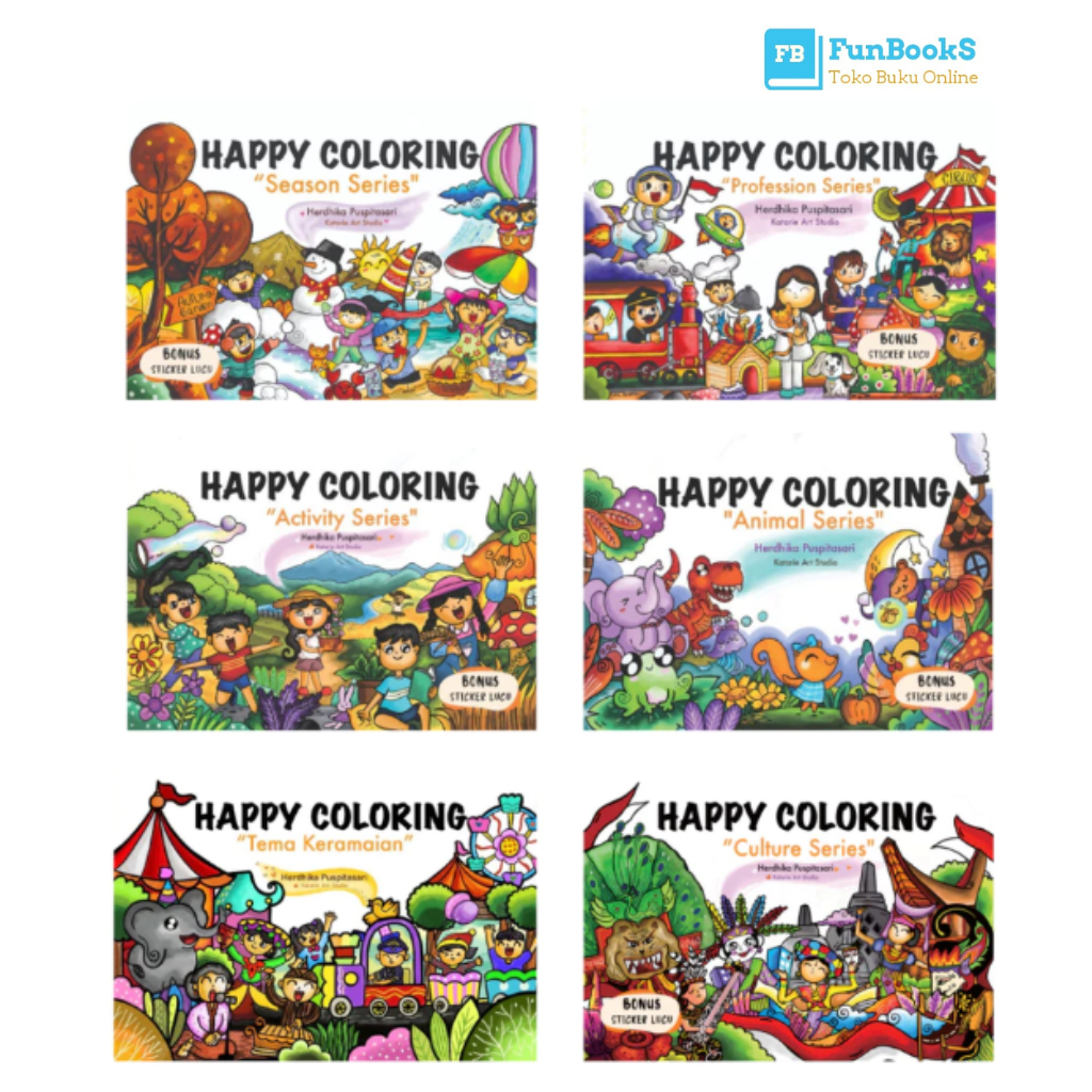 Buku Mewarnai Anak HAPPY COLORING Series Lengkap – Edukatif & Seru | Dengan Bonus Stiker Lucu