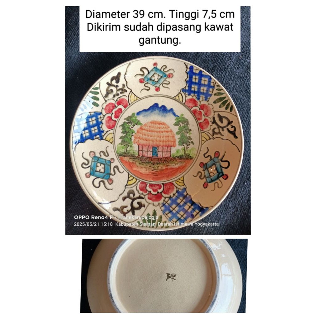 Diameter 38 cm sampai 40 cm an piring gantung keramik lukis motif tema papua / rumah tradisional pap