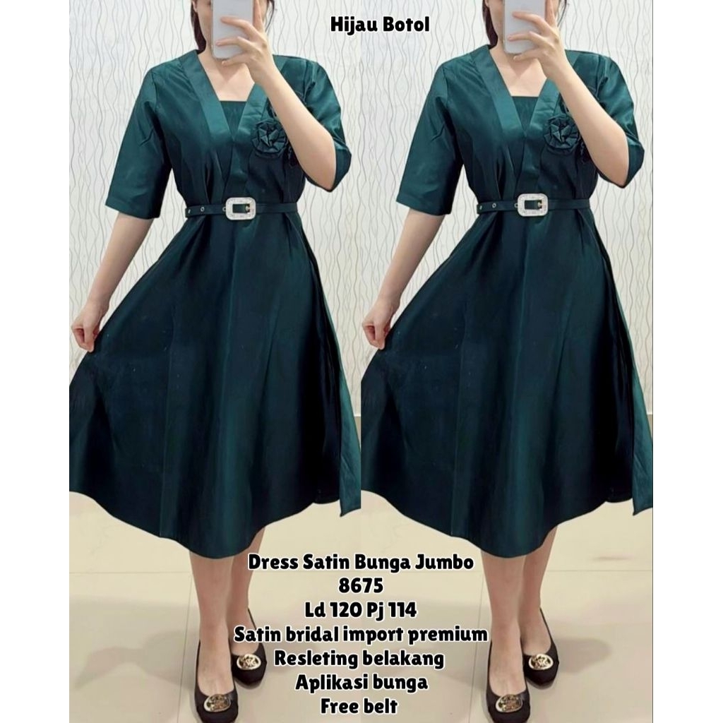 Dress Satin Bunga Jumbo 8675