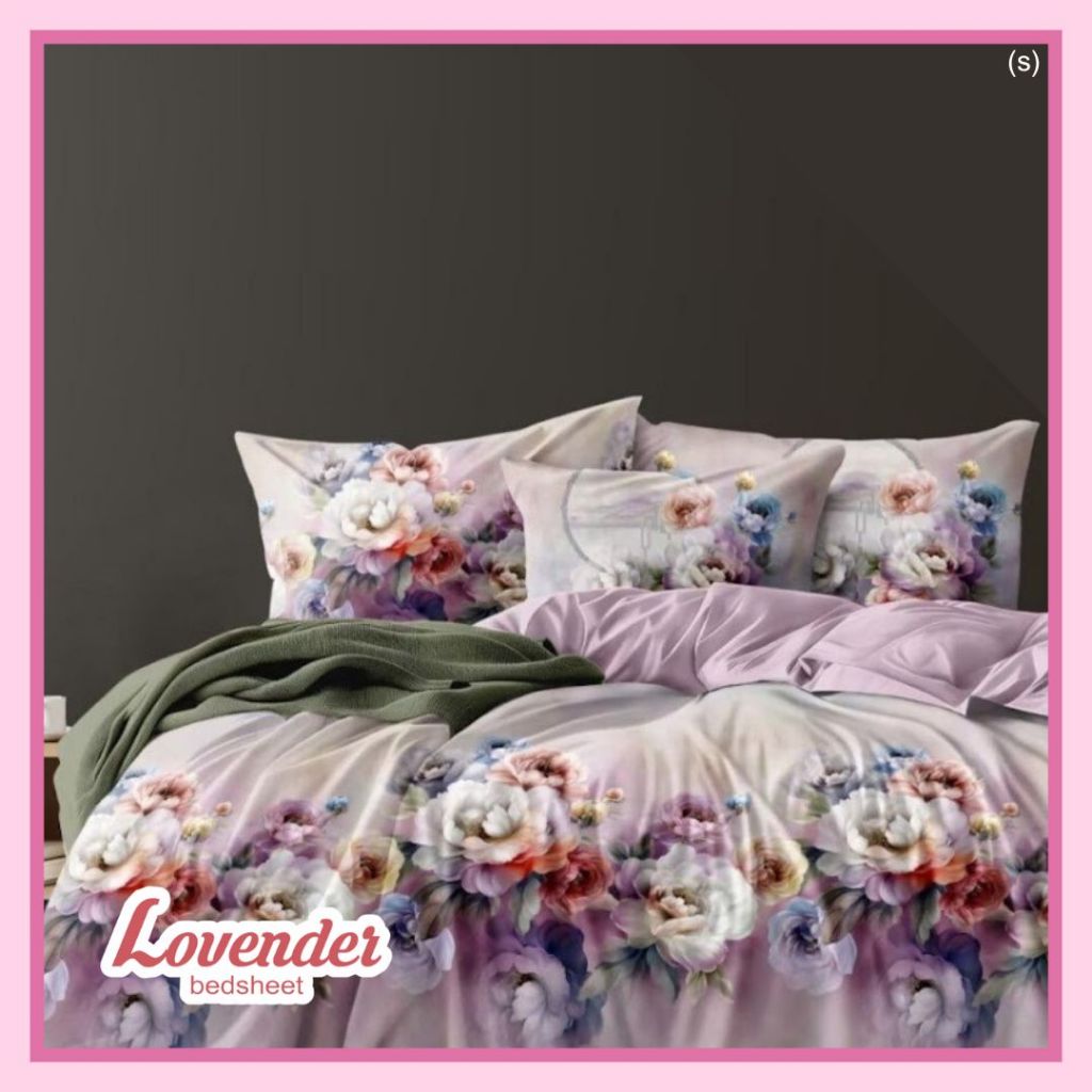 Sprei/Bedcover katun JEPANG pastel pink bunga flower purple ungu lilac gradasi gradient rose mawar v